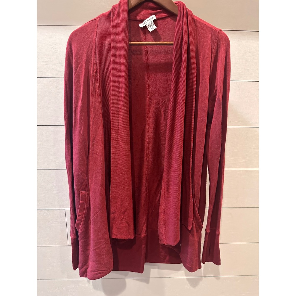 Athleta Pranayama Wrap Cardigan Sweater Burgundy Red XXS Thumbholes Pockets